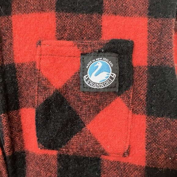 Vintage Swanndri Vest Mens Wool Buffalo Plaid Full Zip Outdoor Red Black NZ - Picture 2 of 7